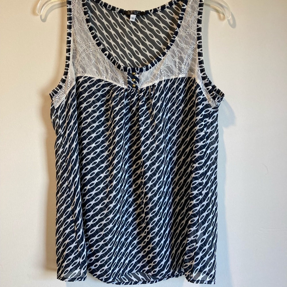 Blue and White Patterned See-through Tank